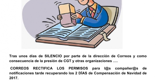 Turno de tarde notificaciones | CGT consigue el reconocimiento de los días 24 y 31 de dic. de 2017 para l@s compañer@s de lunes a viernes