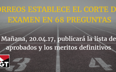 #InfoCGTCorreos | CORREOS ESTABLECE EL CORTE DEL EXAMEN DE 2016 EN 68 PREGUNTAS (para todas las provincias)