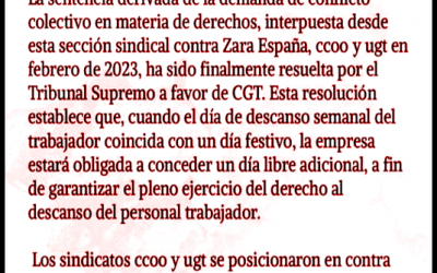 CGT RECLAMARÁ LOS DÍAS DE DESCANSO PERDIDOS EN 2025