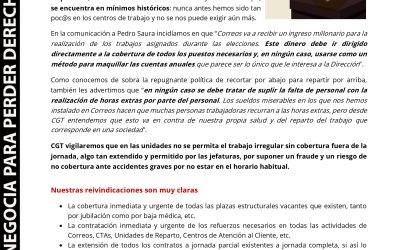 CGT EXIGE UNA CONTRATACIÓN MASIVA PARA AFRONTAR EL PROCESO ELECTORAL Y LA CAMPAÑA DE PAQUETERÍA